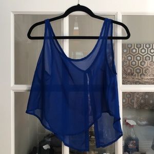 Blue sheer split back crop top